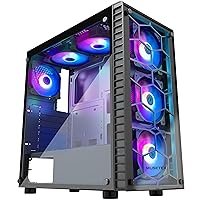 MUSETEX 6 RGB LED Dual Fans 2 Translucent Tempered Glass Panel USB 3.0 Port,ATX Mid-Tower PC Gaming Case Cable Management/Airflow,Gaming PC Case