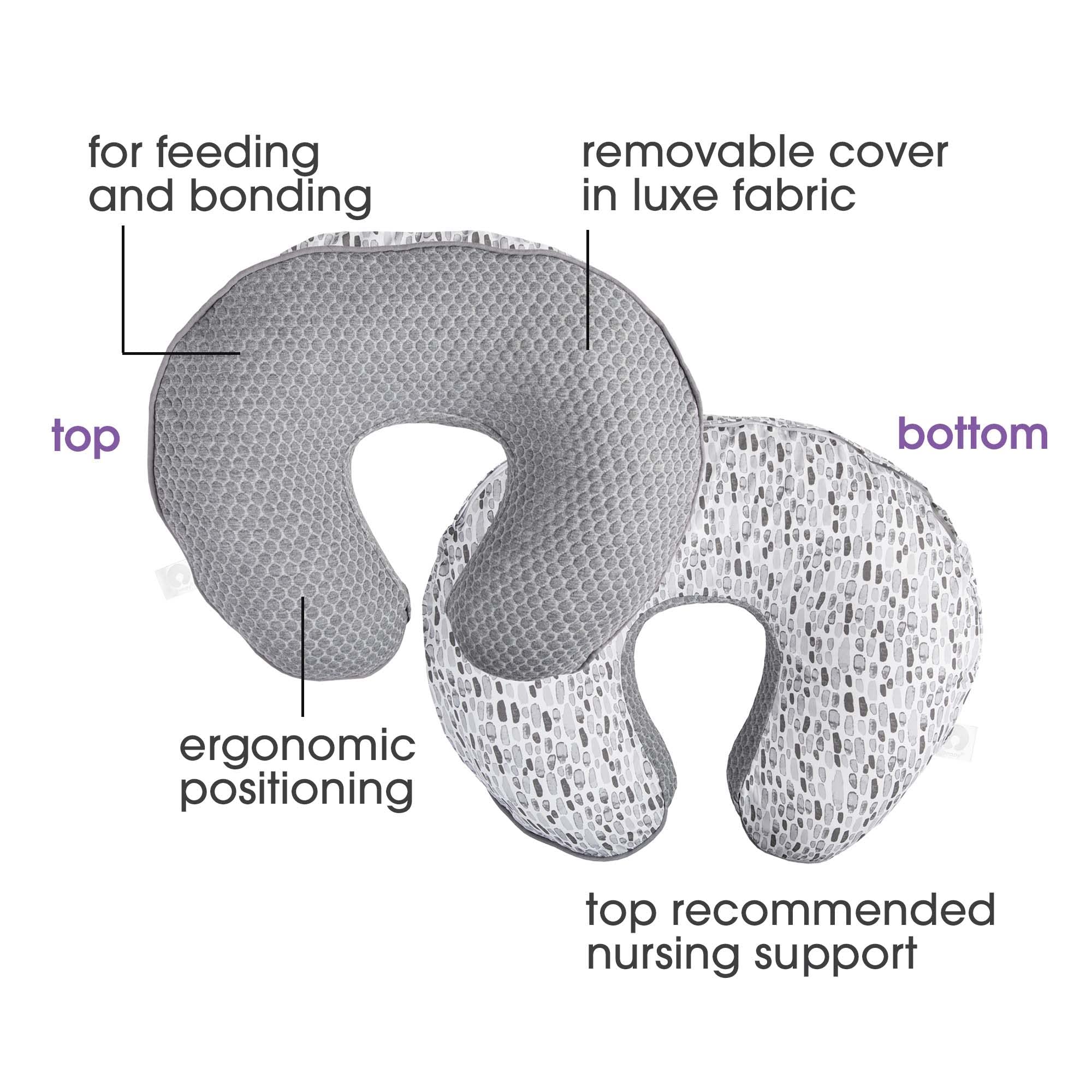 Boppy Nursing Pillow Luxe Support , Gray Brushstroke Pennydot, Ergonomic Nursing Essentials for Bottle and Breastfeeding, Firm Fiber Fill, with Soft Removable Nursing Pillow Cover, Machine Washable