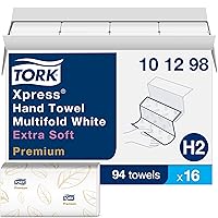Extra Soft Multifold Hand Towel White with Blue Leaf Print, Premium Quality, 4-Panel, 94 Towels per Pack, 16 Packs, Fits H2 Dispensers