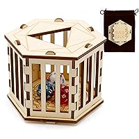 CASEMATIX DND Dice Jail for Up to 50 RPG Dice with Fabric Travel Bag - Wooden Toy Jail Dice Cage with Laser-Etched Artwork for Misbehaving Roleplaying Dice