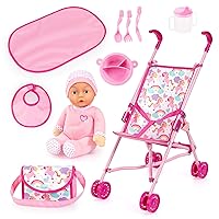 Bayer Design: Buggy: Umbrella Stroller Doll Set - Pink Unicorn, Rainbows - Baby Doll w/Sroller, Matching Shoulder Bag & Accessories, Kids Ages 3+