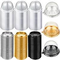 Tuanse 300 Sets Mini Cupcake Boxa Clear Plastic Cupcakes Containers Muffin Mooncake Holder Individual Mini Dessert Containers with Dome Lid Disposable Cookie Single Box (Gold, Silver, Black)