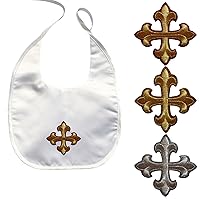 Baby Toddler unisex Christening Baptism White Bib Gold Silver Embroidery Cross