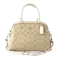 Coach Outlet 91494 IMDQC Signature Handbag, Beige/White, White/Gold, Light Khaki / Chalk