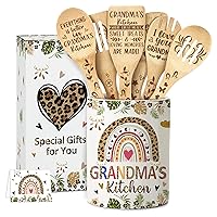 Rabbitable Gifts for Grandma, Ceramic Utensil Holder for Cooking with Wooden Spoons Mothers Day Gifts for Grandma, Grandma Mothers Day Gift Cooking Tools Kitchen Utensils Set with Wooden Spoons for 6