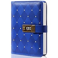 CAGIE Lock Journal for Women Vintage Refillable Diary with Lock 224 Pages Leather Locked Journal for Personal Secrets Writing (Christmas Blue)