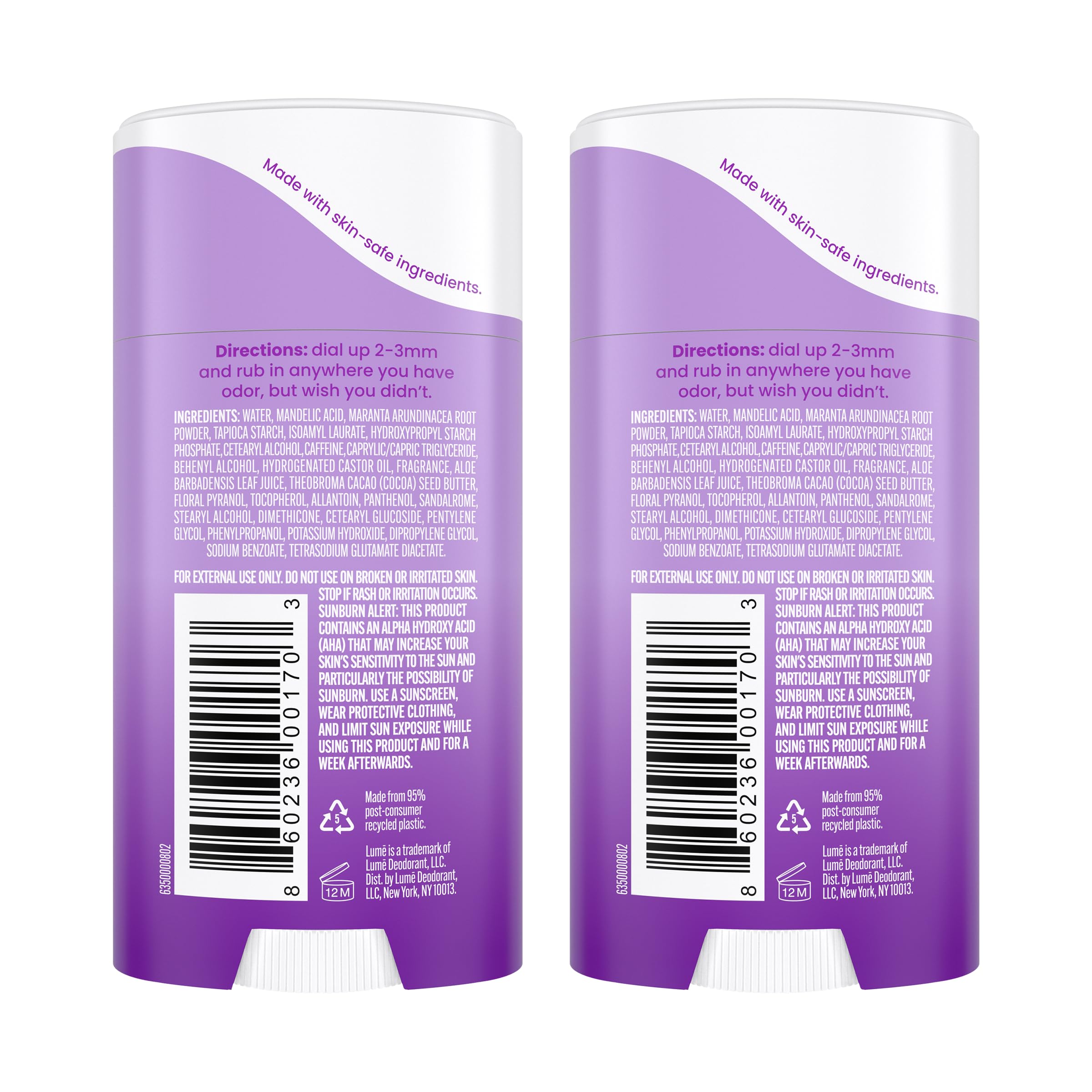 Lume Deodorant Cream Stick - Underarms and Private Parts - Aluminum-Free, Baking Soda-Free, Hypoallergenic, and Safe For Sensitive Skin - 2.2 Ounce Two-Pack (Lavender Sage)