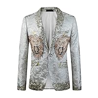 Luxury Lion Pattern Blazer Men Fashion Stage Jacket Coat Wedding Party Outer Suit Singer Groom Outer Suit