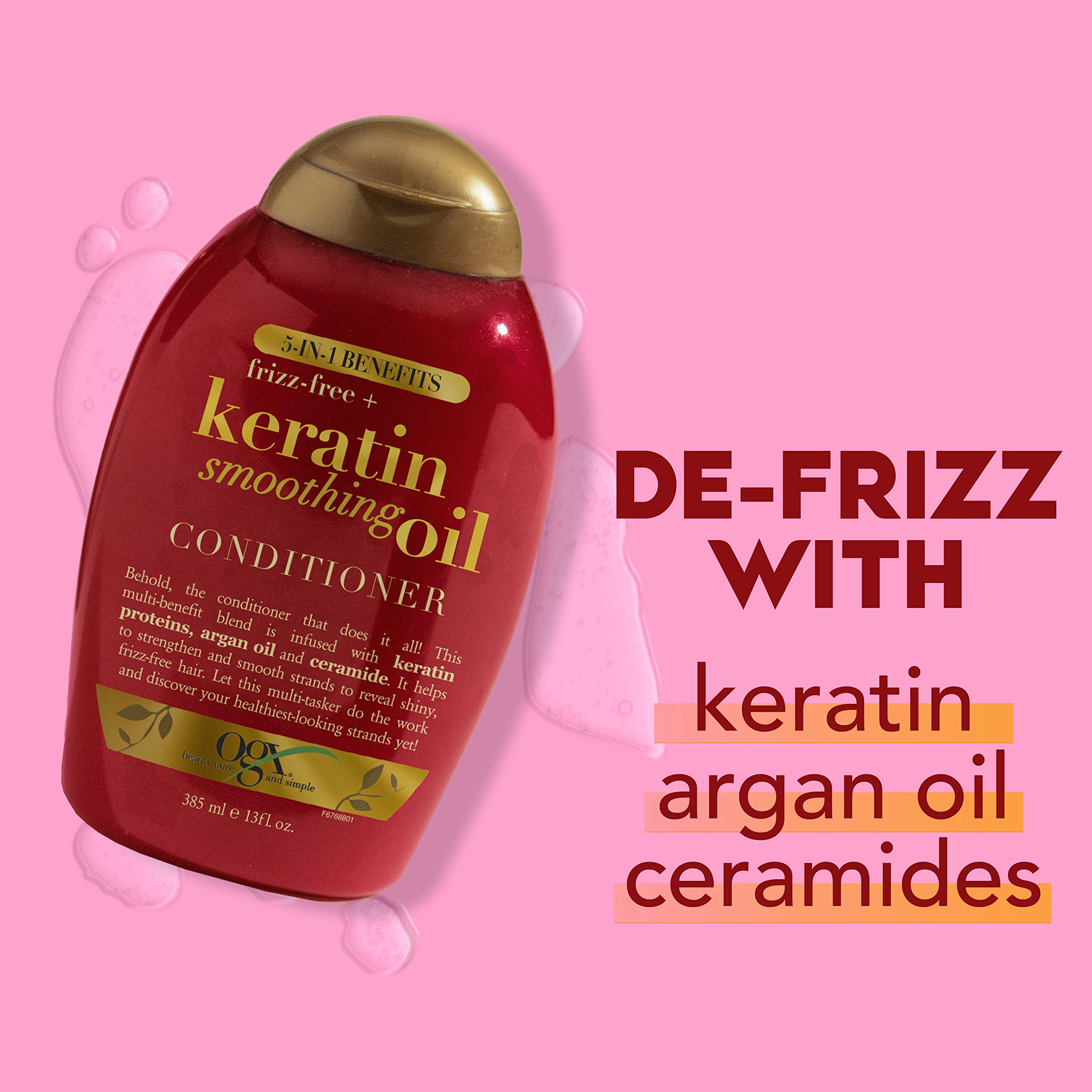 Frizz-Free + Keratin Smoothing Oil Conditioner, 5 in 1, for Frizzy Hair, Shiny Hair, RED, 385 ml