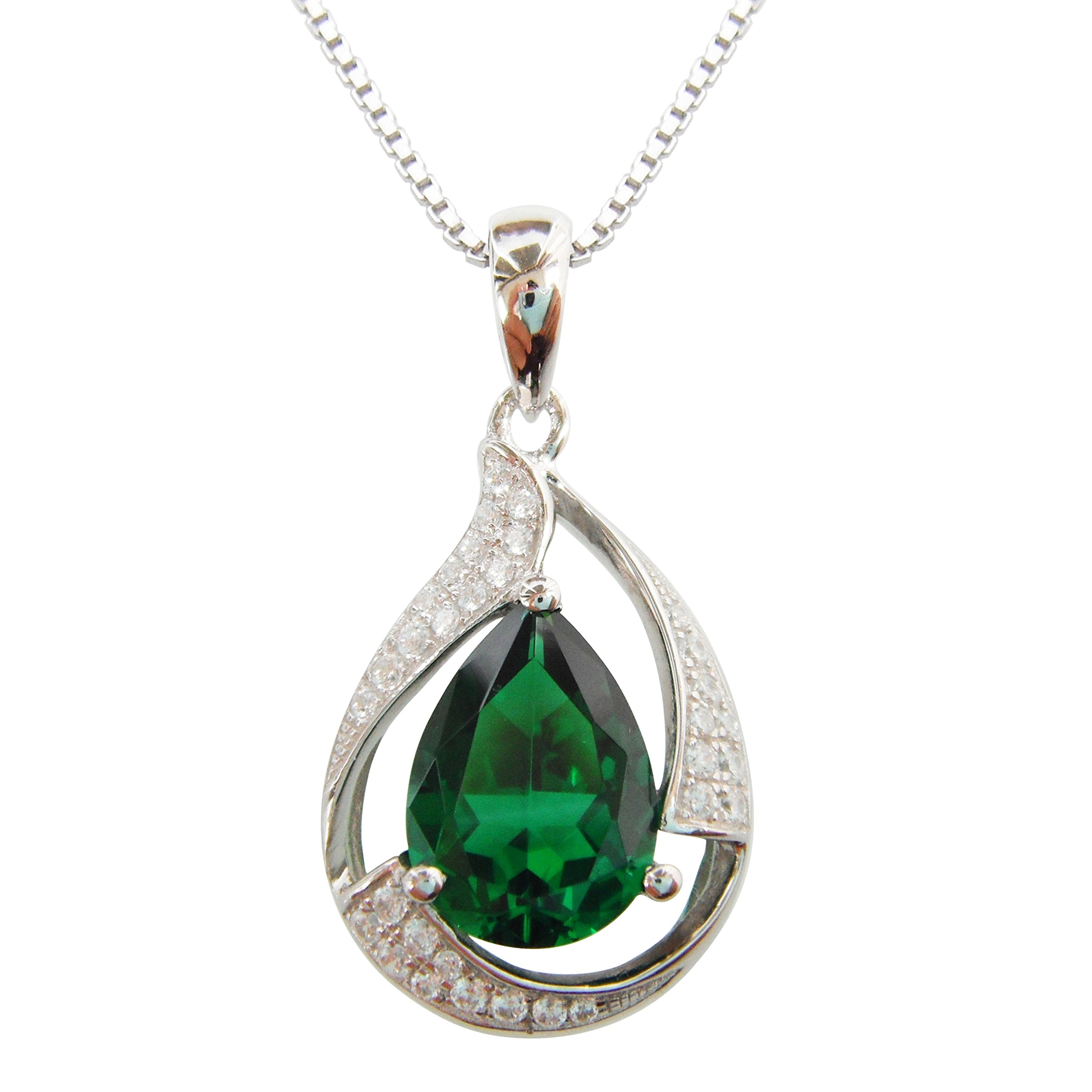 Navachi 925 Sterling Silver 18k White Gold Plated 3.5ct Pear Emerald Or Ruby Necklace Pendant 18