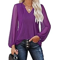 Gaharu Women's Long Sleeve Blouses Dressy Casual Double-Layered Tunic Shirts Loose Fit Flowy Tops
