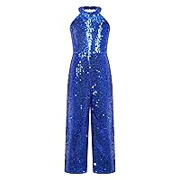 YiZYiF Girl's Sequin Jumpsuit Halter Princess Pageant Romper Prom Birthday Party Long Leg Pants