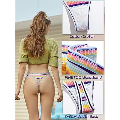  FINETOO Cotton Thongs for Women Sexy Soft Breathable