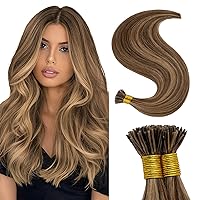 SEGO Pre Bonded Keratin Stick/I Tip Remy Human Hair Extension Cold Fusion Hair Piece for Women Smooth Straight 100 Strands/pack #4P27 Medium Brown mix Dark Blonde 18 inches 50g