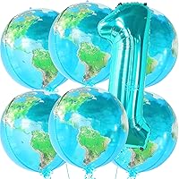 Huge 40 Inch, Number 1 Balloon for First Birthday - Big Globe Balloons | Tiffany Blue Number One Balloon for 1st Birthday Decorations | Earth Balloons for Space Theme, First Travel Party Decorations