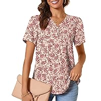 Anydeer Women's Tops Short Sleeve Chiffon Blouses Summer Henley Shirts Dressy Tunics Casual Button Tee