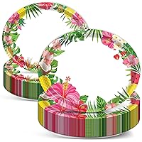 50PCS Hawaiian Luau Party Oval Paper Plates Aloha Floral Party Supplies Large 11in Summer Platters Tableware Decoration Disposable Tropical Heavy Duty Dish Tray for Summer Beach Birthday Party