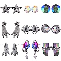 Metallic Celestial Space Stud Earrings Set of 9