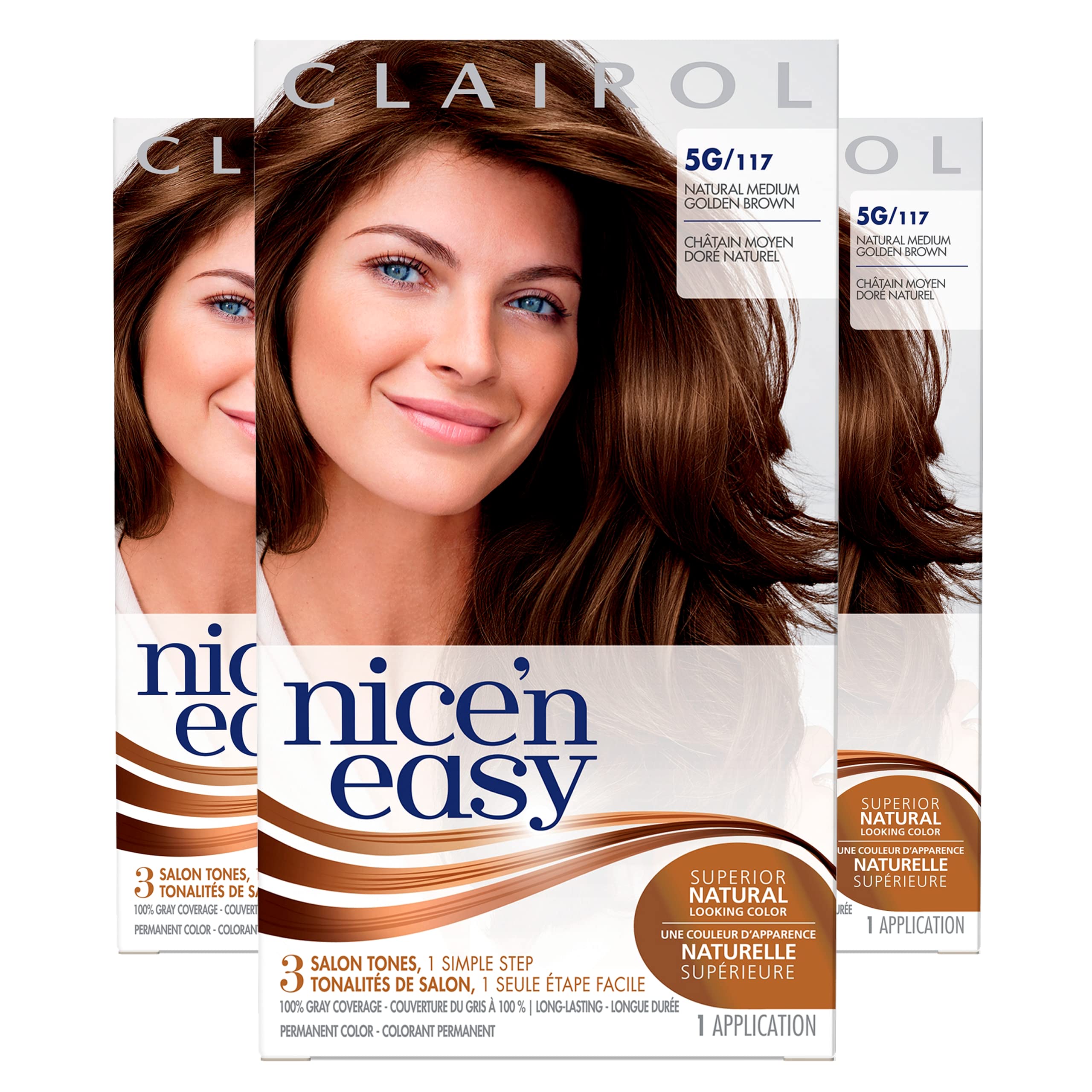 Clairol Nice'n Easy Liquid Permanent Hair Dye, 5G Natural Medium Golden Brown Hair Color, Pack of 3(Packaging May vary)