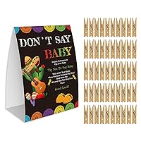 Don't Say Baby Game for Baby Shower, 50 Wooden Clothespins and one Sign, Fiesta Taco Theme, Pins for Baby Shower Decorations, Gender Reveal Games, Baby Shower Supplies-BB17