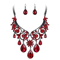 BriLove Women's Tribal Ethnic Crystal Chunky Statement Necklace Dangle Earrings Set