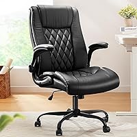 Marsail Executive Office Chair with Flip-up Armrests,PU Leather Ergonomic Desk Chair Height-Adjustable Swivel Rolling Computer Desk Chair,Black