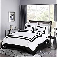 Chezmoi Collection Wyatt 7-Piece Queen Bed in a Bag Comforter Set with Sheets Hotel Style White/Black Square Pattern Bedding Set