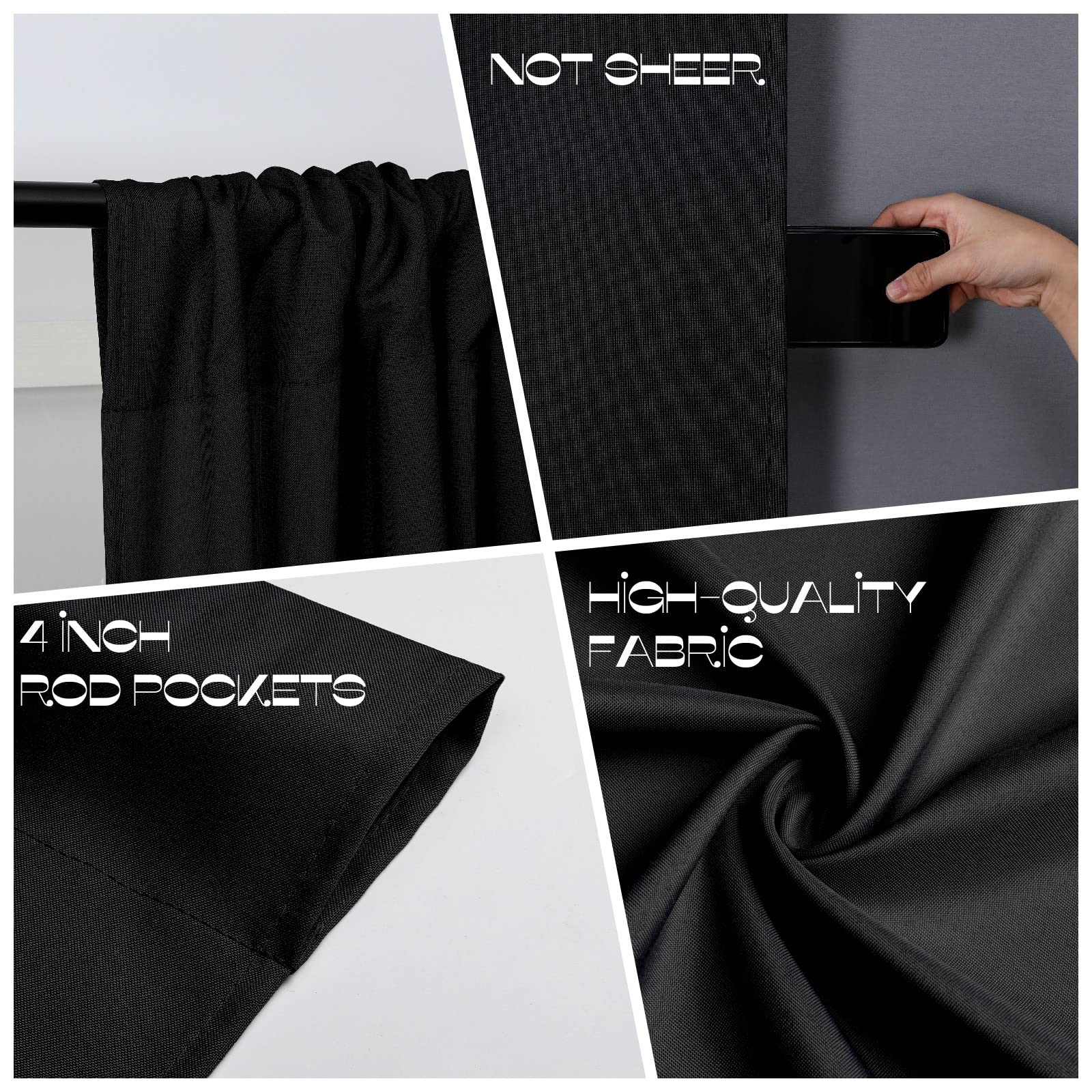Joydeco Black Backdrop Curtains for Parties, 10x10 Wrinkle Free Black Backdrop Drapes for Birthday Party Home Party, Curtains Backdrop 5ft x 10ft 2 Panels with Rod Pockets
