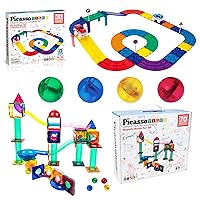 PicassoTiles 70PC Marble Run + 30PC Magnetic Race Car Track, Fun & Creative Playset: STEAM Learning, Enhance Construction Skills, Hand-Eye Coordination and Fine Motor Skills, Gift for Boys and Girls