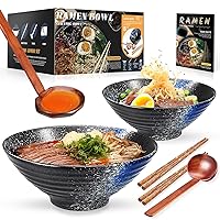 YTLEMON Ramen Bowls Set of Ceramic, 2 Sets of 34 Ounces Large Japanese Serving Bowls with Chopsticks and Spoons for Pho Pasta, Essential Dinnerware for New Apartments Suitable as Housewarming Gifts