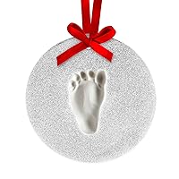 Baby’s Print Christmas Clay Ornament Kit, Baby's First Christmas Tree Ornament, for Baby Girl Or Baby Boy, Newborn Handprint Or Footprint Keepsake, Silver Glitter