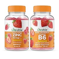 Lifeable Zinc 50mg + Vitamin B6, Gummies Bundle - Great Tasting, Vitamin Supplement, Gluten Free, GMO Free, Chewable Gummy