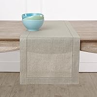 Solino Home Natural Linen Table Runner 156 inches Long – 100% Pure Linen 14 x 156 Inch Classic Hemstitch Extra Long Table Runner – Farmhouse Dining Table Runner for Spring, Summer