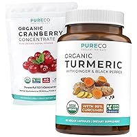 Cranberry Powder & Turmeric (2-Month Supply) Vibrant Vitality Bundle of Organic Cranberry Concentrate Powder 50:1 Extract(100 Scoops) & Organic Turmeric Curcumin (60 Caps)