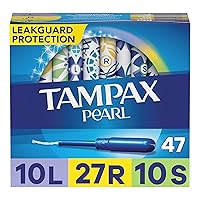 Pearl Tampons Multipack, Light/Regular/Super Absorbency, With Leakguard Braid, Unscented, 47 Count
