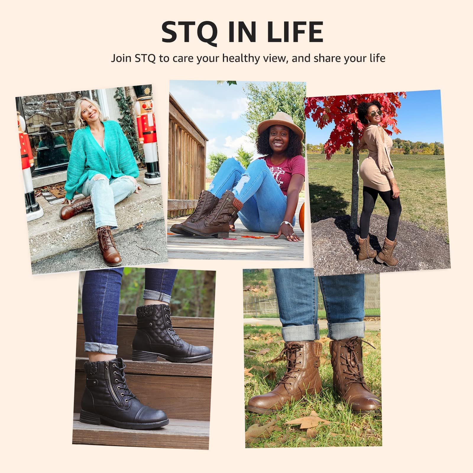 STQ Women's Combat Boots Lace up Ankle Booties