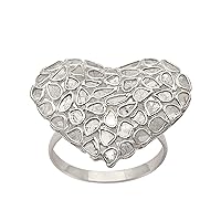 3.00 CTW Floral Natural Diamond Polki Anatomical Big Size Heart Ring | 925 Sterling Silver | Ring Size US 5-10
