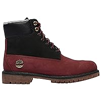 Timberland Youth Boys 6 in Premium Shearling Waterproof Nubuck Boots Shoes, Black/Grapeleaf