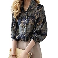 LAI MENG FIVE CATS Women's Button Down Floral Print Shirt Casual Long Sleeve Loose fit Blouses Tops