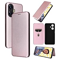 Wallet Case Compatible with Oppo Realme C55 Case, Luxury Carbon Fiber PU+TPU Hybrid Case Full Protection Shockproof Flip Case Cover for Oppo Realme C55 (Color : Pink)
