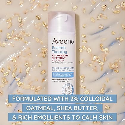 Aveeno Eczema Therapy Rescue Relief Treatment Gel Cream, 5.0 fl. Oz & Soothing Bath Soak for Eczema, Natural Colloidal Oatmeal, 8 ct.