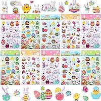 UPINS Easter Puffy Stickers for Kids, 10 Sheets Easter 3D Cute Puffy Stickers Rabbit Egg Carrots Chicke Foam Stickers Decals for Easter Party Favors Scrapbooking DIY Crafts Art Making Decorations
