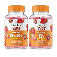 Lifeable Vitamin D3 + Vitamin K2 Kids + Vitamin D Kids, Gummies Bundle - Great Tasting, Vitamin Supplement, Gluten Free, GMO Free, Chewable Gummy