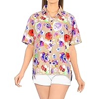 HAPPY BAY Button Down Shirt for Women Vacation Shirt Elegant Beach Party Colorful Blouses Holidays Short Sleeve Summer Hawaiian Shirts for Women XXL Seamless Flower, Autumn Brown