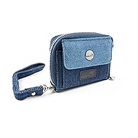 Women's Wallet RFID Cash Card Coin Accordion Clutch with Wristlet Blue Denim