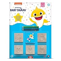 Blister 5 Stamps for Kids Baby Shark, 100% Made in Italy, Personalized Stamps for Children, in Wood and Natural Rubber, Non-toxic Washable Ink, Gift Idea, art.05995