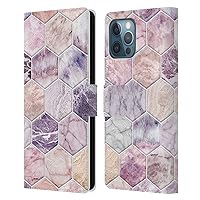 Head Case Designs Officially Licensed Micklyn Le Feuvre Rose Quartz and Amethyst Stone and Hexagon Tile Marble Patterns Leather Book Wallet Case Cover Compatible with Apple iPhone 12 Pro Max