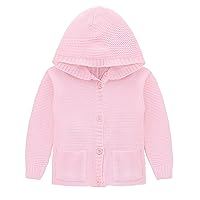 Lilax Baby Girls' Hooded Cardigan, Soft Knit Ribbed Button Closure Sweater