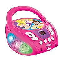 LEXiBOOK - Disney Princess - Bluetooth CD Player for Kids – Portable, Multicoloured Light Effects, Microphone Jack, Aux-in Jack, AC or Battery-Operated, RCD109DP