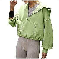 Women Fashion Half Zip Sweatshirts Cropped Hoodies Fleece Pullover Quarter Zip Workout Y2k Teen Girls Casual Tops 2023